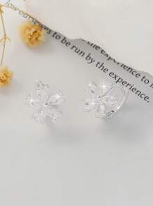 2pcs Minimalist Five-Petal Flower Ear Studs With Zirconia, Elegant & Versatile Earrings For Women