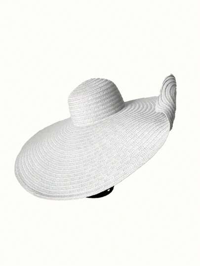 Chapéu de praia dobrável de aba ultra larga, cor preta, 1 peça - Praia, Viagem, Proteção Solar