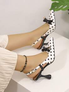 Women's Pointed Toe High Heeled Single Shoes, Satin Polka Dot Stiletto Heels, Ankle Strap Buckle Adjustable Comfortable High Heeled Sandals, Hollow In The Middle And Hollow In The Back Comfortable And Breathable, Suitable For Outdoor And Office - White - View 10