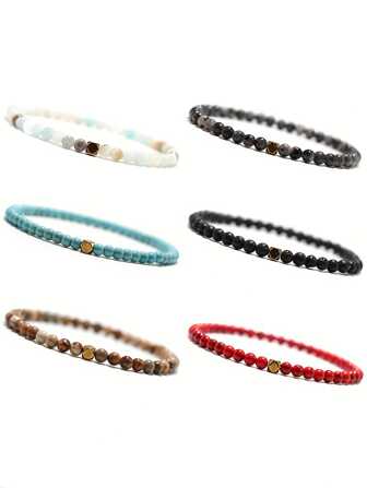 diffone Pulsera minimalista de 4 mm de madera natural para hombres y mujeres, cuentas de madera como regalo para él, accesorios