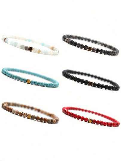 diffone Pulsera minimalista de 4 mm de madera natural para hombres y mujeres, cuentas de madera como regalo para él, accesorios