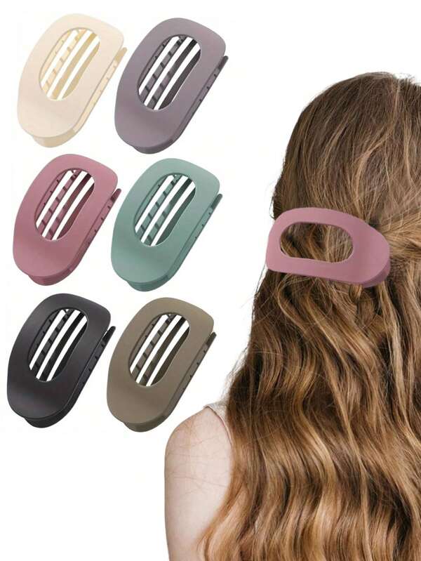 6pcs Classic Solid Color Flat Oval Large Hair Clips, High-End Hollow Alligator Hair Clips For Bun, Ponytail, Daily, Sports, Shopping, Party, Commuting, Minimalist Versatile Hair Accessories, Ideal Gift For Thanksgiving, Valentine's Day, Anniversary, Birthday, Claw Clips, Hair Claws, Hair Slide, Hair Barrettes, Duckbill Clip