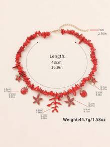 1pc Bohemian Coral Starfish Seashell Beaded Necklace, Natural Shell Color And Shape May Vary, Suitable For Women Beach Vacation, Summer Casual Everyday Wear, Travel Gift