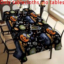 1pc Rectangular Tablecloth With Whimsical Halloween Theme, Colorful Skull, Ghost, Pumpkin Elements, Suitable For Daily Home, Living Room, Dining Room, Theme Party Events, Washable And Reusable