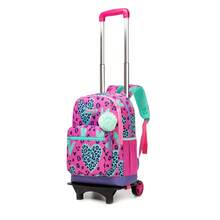 Mochila con ruedas para niñas, mochila con ruedas para la escuela, mochilas con ruedas para niñas de 8 a 12 años, mochila escolar linda con ruedas para niños con lonchera, útiles escolares vuelta al cole - Rosa corazón rojo L4002F - Ver 4