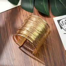 1 pieza Brazalete ancho de aleación chapado en oro, minimalista y elegante, adecuado para uso diario o de fiesta