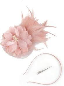 Fascinators Hats Women,Tea Party Fascinator Hair Clip With Feathers Wedding,Derby Hats Headbands - 款式1-粉紅色 - 查看 6