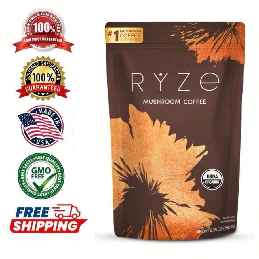 ZUVARA [Free Shipping]1PC Mushroom Coffee USDA Organic With 6 Adaptogenic Mushrooms And MCT Oil, USA Grown Instant Coffee For Better Energy, Focus, Digestion, Immunity With Turkey Tail, Shiitake, Lion's Mane, 30 Servings - 1 - 查看 1