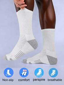 3 par basketstrumpor för män, knähöga halkfria strumpor för basket, cykling, träning, vita, höststrumpor