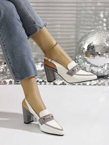 Women's Pointed Toe High Heels, Thick Chunky Heels, Ankle Strap Adjustable Comfort High Heeled Sandals With Buckle, Suitable For Outdoors And Office - Xám - Xem 7