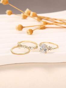 3 PC/Set Elegant Cubic Zirconia Ring For Women For Valentine's Day Gift Wedding Anniversary Party Jewelry