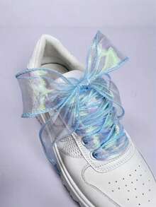 1 Pair 4cm Wide Iridescent Tulle Silk Shoelaces, Wavy Lace Ribbon Mermaid Tail Shoelaces - Multicolor - View 6