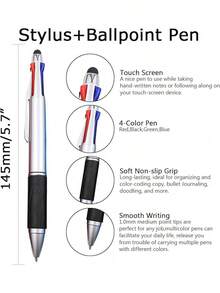 MiSiBao 4-Color Ballpoint Pen Multi Colored Pens In One Medium Point (1.0mm) Touch Screen Stylus, 5-Count - 四色觸控筆 - 查看 9