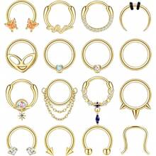 Milacolato 16Pcs 16G Septum Rings Hoop For Women Men Surgical Steel Dangle Septum Jewelry Septum Clicker Horseshoe Nose Rings Hoop Hinged Segment Daith Helix Tragus Cartilage Earrings Piercing - 彩色 - 查看 9
