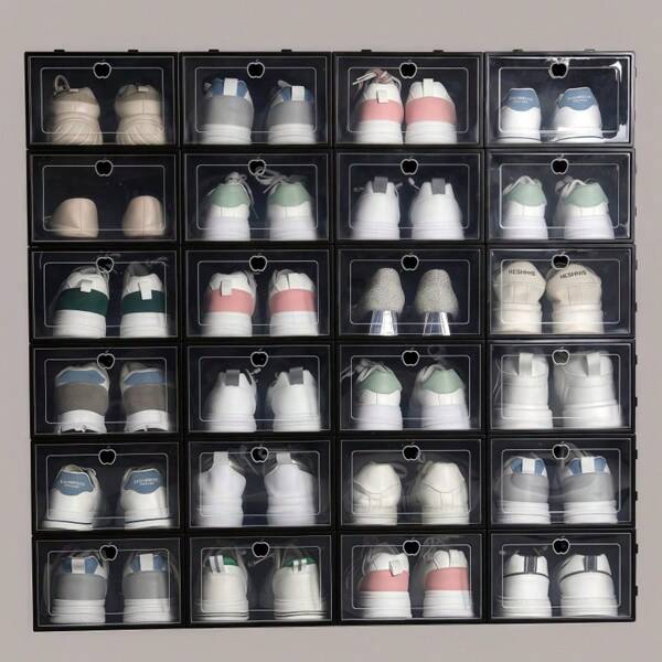 12pcs Thick Transparent Flip-Top Shoe Storage Boxes, Foldable Drawer-Style Plastic Shoe Organizers, Ideal For Summer Shoe Storage And Space Saving