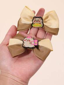 2pcs Capybara Hair Bows For Girls Beige Brown Grosgrain Ribbon Bow Alligator Clips With Capybara Accessory Cute Capybara Bow Hair Clips Adorable Animal Bow Barrettes Teens Hair Accessories