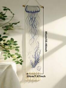 1件装海岸水母挂毯，波西米亚海洋风格装饰，饰有贝壳和珊瑚，沙滩主题房间装饰，航海风家居墙饰，带流苏编织挂毯，适用于客厅和卧室 - 彩色 - 查看 14