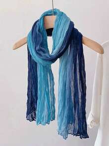 1件装女士渐变褶皱围巾披肩，亲肤柔软褶皱薄款颈部围脖透气纱巾，多功能麻花针织褶皱效果保暖围巾，适合搭配连衣裙 - 彩色 - 查看 13