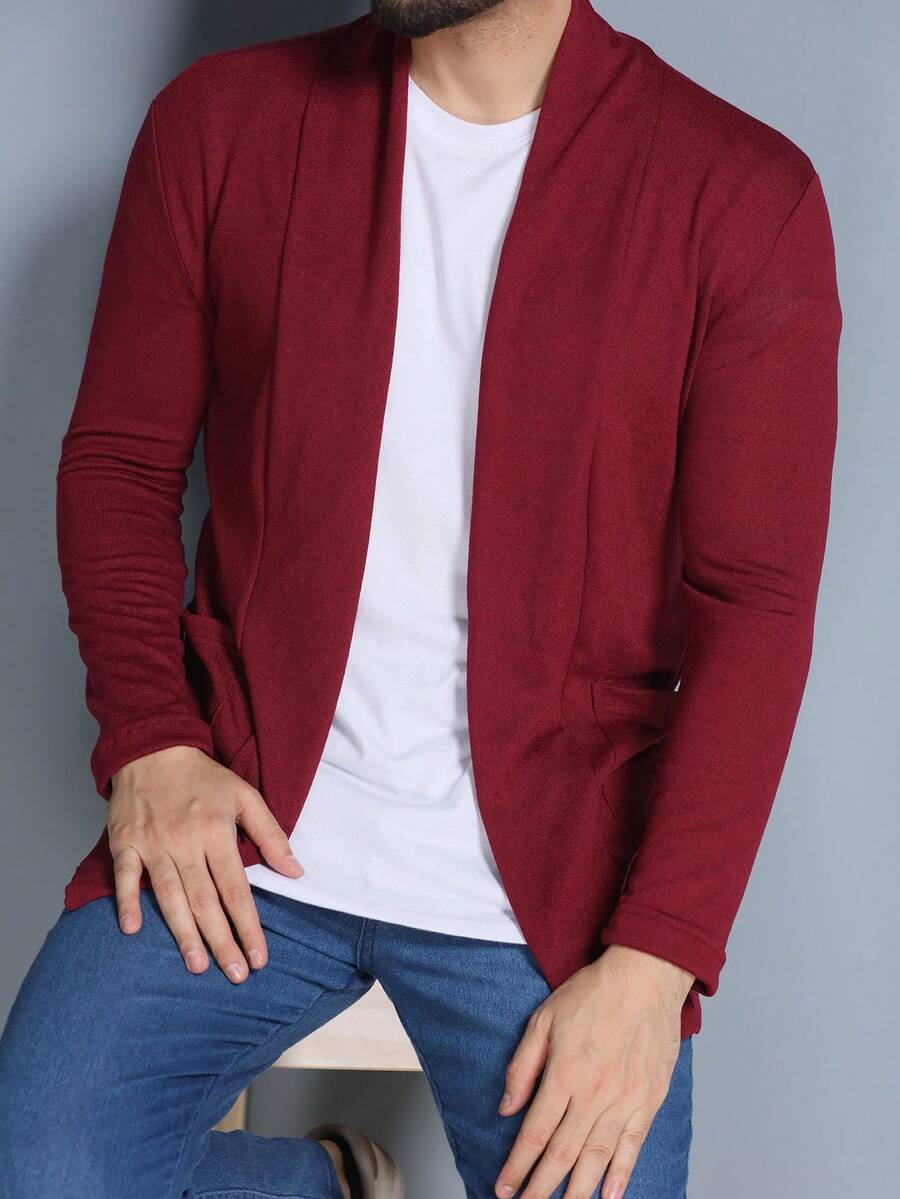 Men's Cardigan Cold Weather Blouse Overcoat Kimono Jacket Long Sleeve Coat With Pocket Fleece Knit Plus SIZE EXG SIZE - Màu Đỏ Sâu - Xem 1