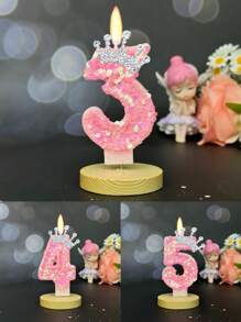 1pc Pink Crown C Hildren's Birthday Candles, 0-9 Number Candle For Cake Topper, Handcraft Glitter Candle For Party Supplies, Crown Theme Pink Glitter Creative Number 0-9 Candles For Princess Female Party Birthday Wedding Anniversary Celebration Supplies Gifts Graduation