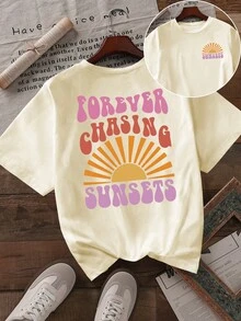 Women's Casual Short-Sleeved Round Neck Plus Size T-Shirt - Apricot - View 1