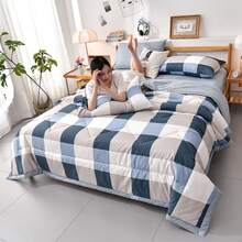 Summer Cooling Quilt, Ultra-Soft Cooling Quilt Lightweight, Breathable With Floral Print Design For All Seasons - Summer Comfortable Quilt Perfect For Bedroom Guest Room Sofa - 藍色格紋 - 查看 3