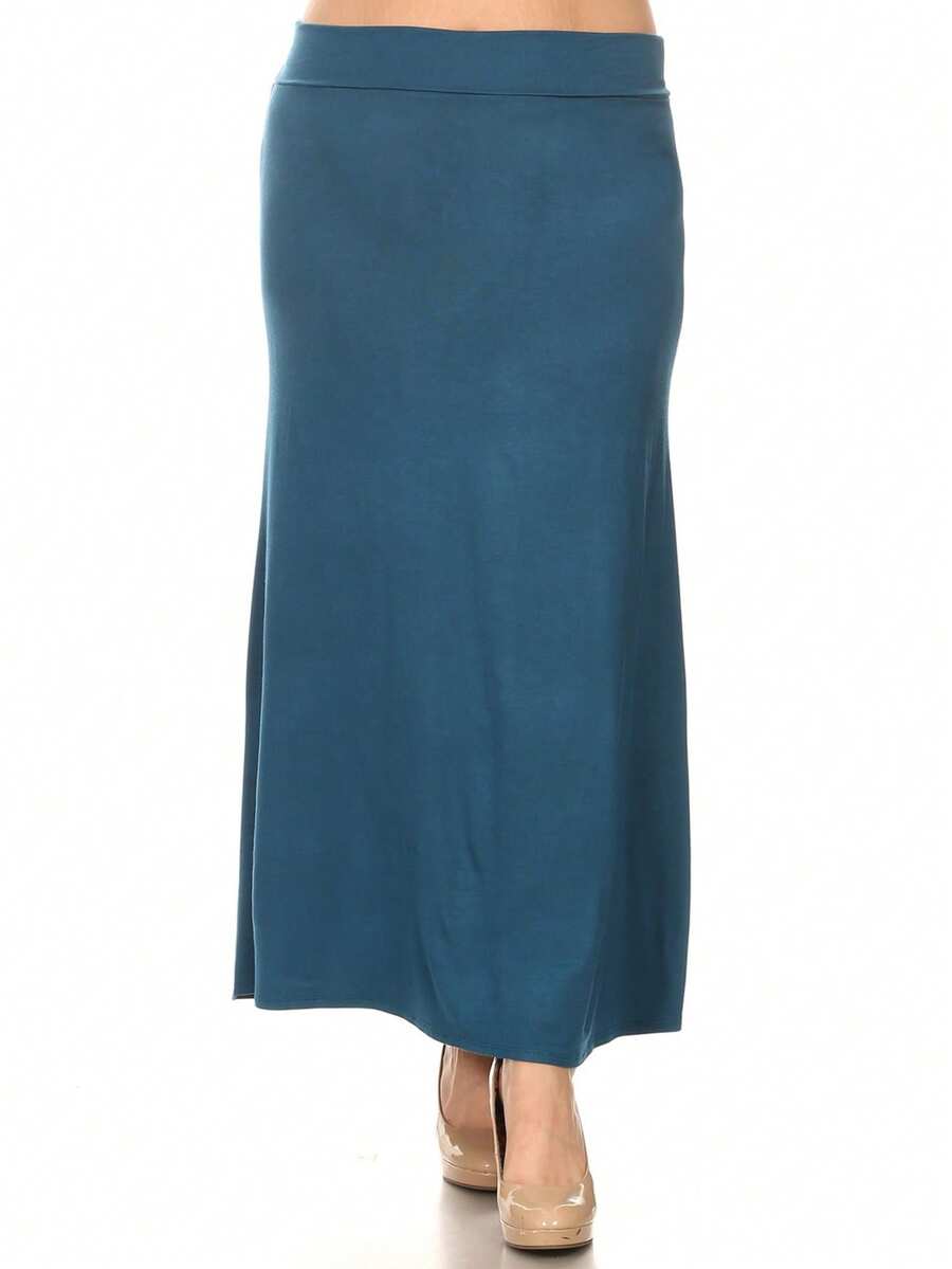 Falda larga de cintura alta con diseño fluido en línea A, cómoda y elegante para el día a día - Agua verde azul - Ver 1