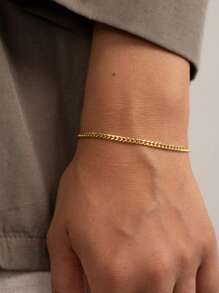 1 pièce Bracelet chaîne en acier inoxydable doré minimaliste, style classique et polyvalent pour hommes