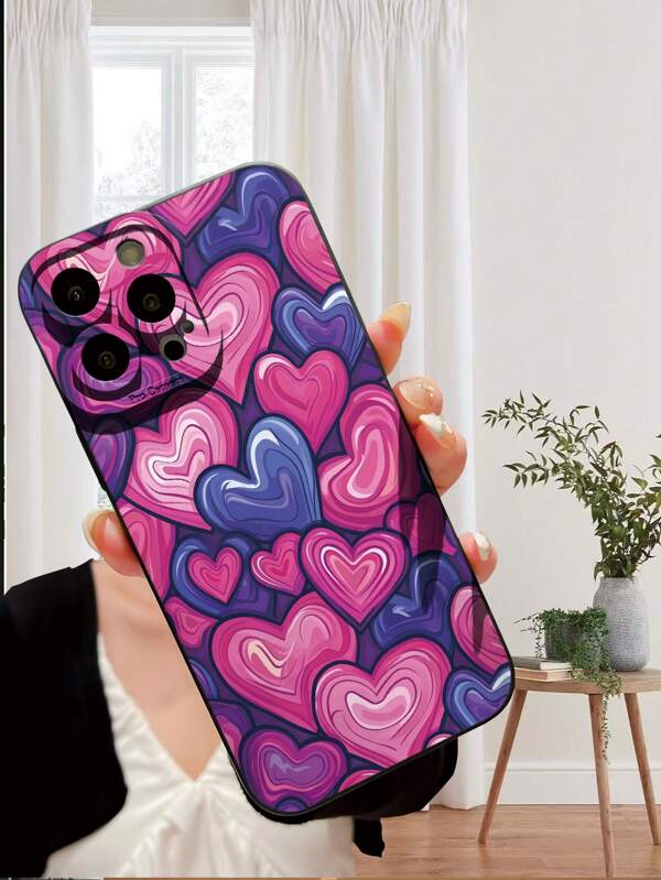 1 Peça Capa de Telefone Premium com Design de Coração Doodle Cartoon Anti-Queda e Perfurada, Estilo Simples Compatível com Séries Apple/OPPO/Vivo/Redmi