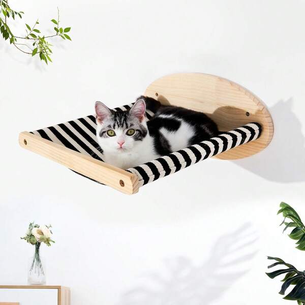 1pc Cat Wall Perch, Solid Pine Wood Cat Hammock For Sleeping, Playing, Climbing, High-Quality Cat Scratching Post, Supports Up To 40lbs