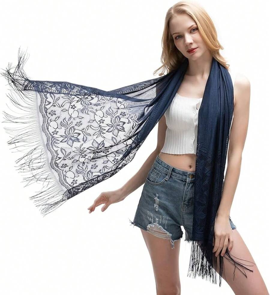 RIIQIICHY Shawls And Wraps For Evening Dresses Scarfs For Women Pashmina Wedding Formal Shawlhalloween - 海軍 - 查看 1