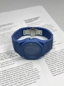 TOMI Gift Set Elegant Minimalist Business Men's Watch, Matte Oil Plastic Strap Striped Dial Quartz Watch, Fashion Men's Watch Set Suitable For Daily Life, Holiday Gifts, Father's Day, Christmas, - Blue - View 3