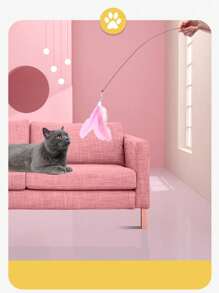 Interactive Cat Toy Wand With Cute Kitten Fishing Design, Cartoon Style, Non-Electric, Attracts Cats To Play, Promotes Activity And Intelligence