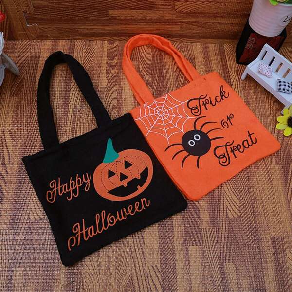 1pc Halloween Ghost Festival Decoration Pumpkin Bag Tote Candy Bag Pumpkin Bag Spider Bat Bag Gift Bag