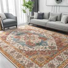 Homore Area Rug  Boho Floral Print Distressed Vintage Rug Traditional Floor Cover Foldable Thin Rugs Retro Accent Carpet Indoor Non Slip Washable Rugs For Living Room Bedroom - trái cam - Xem 1