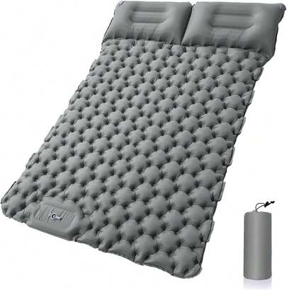 Colchoneta Camping Doble Autohinchable, Esterilla Acampar Plegable Hinchable con Almohadas, Colchón Impermeable Matrimonial, para Mochileros, Senderismo (Gris)