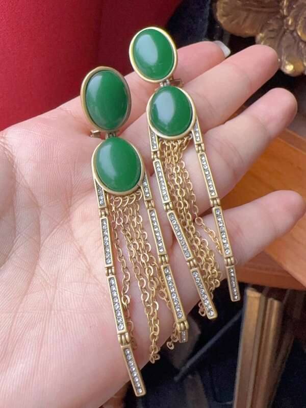 2 peças vintage antigo banhado a ouro 18K design de favo de mel com jade natural incrustado com strass anéis de banda larga, joias casuais para o dia a dia