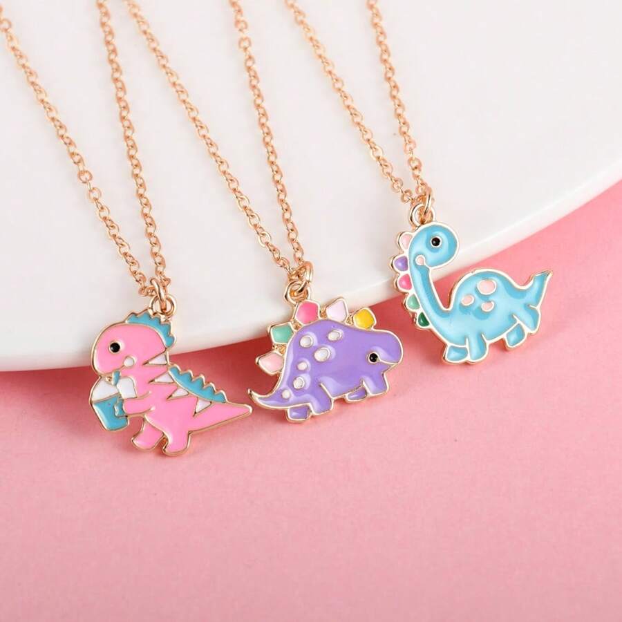 3Pcs/Set Cartoon Dinosaur Best Friend Necklace BFF Friendship Jewelry Gifts For Girls