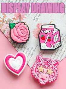 20 pièces de la série "Monde rose", accessoires de chaussures en PVC avec le rose comme couleur principale, avec des éléments tels que des cœurs, des papillons, des glaces, des fraises et des appareil photo, ainsi que des styles de texte "GIRLS". Les couleurs sont douces et sucrées, le style est mignon et ludique, convient pour la décoration de chaussures, transmettant un cœur de fille et une atmosphère romantique.
