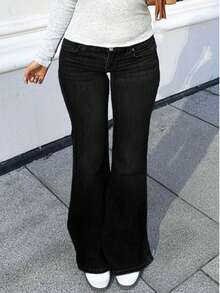 MYOURSA Low Rise Y2k Stretchy Bootcut Flare Leg Jeans,Black - Black - View 3