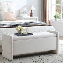 44 Storage Ottoman, Upholstered Entryway With Storage End Of Bed Bedroom& Living Room, Corduroy Beige - Linen White - View 12