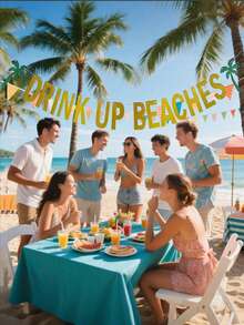 1pc Hawaiian Luau Party Banner | Tropical Coconut Tree & Pineapple Drink Design | Decorative Set For Beach Parties, Summer Celebrations & Tropical Events - Multicolor - View 3