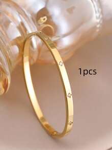 3 chiếc/1 chiếc Vòng tay đinh hình cỏ bốn lá bằng thép không gỉ mạ vàng 18K thời trang, thích hợp cho tiệc tùng nữ, đeo hàng ngày, phong cách Châu Âu và Mỹ, cá nhân hóa, hào phóng, vòng tay Zirconia khối sang trọng, bộ trang sức cưới, quà tặng cho bé gái, phụ nữ, người thân, bạn bè, đám cưới đẹp, sinh nhật, ngày lễ tình nhân - phong cách kim cương - Xem 19