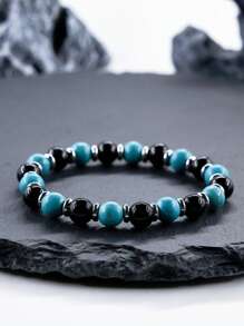 Men's Strength Bracelet-8mm Blue Turquoise & Black Tourmaline Beads Bracelet,Protection Willpower, Self-Confidence, Courage, Meditation Jewelry For Women Men