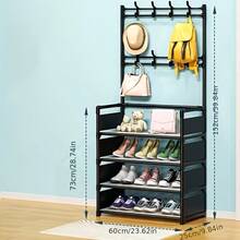 5-Tier Multi-Purpose Storage Rack,Hat Organizer Holder, Freestanding Coat Rack With 8 Double Hooks, 31.49 Inch Wide Hallway Shoe Rack, Entryway Coat Rack, Living Room, Bathroom, Hallway Shoe Rack Organization And Storage Home Decor Fall Decorations For Home Room Decor - Black - View 3