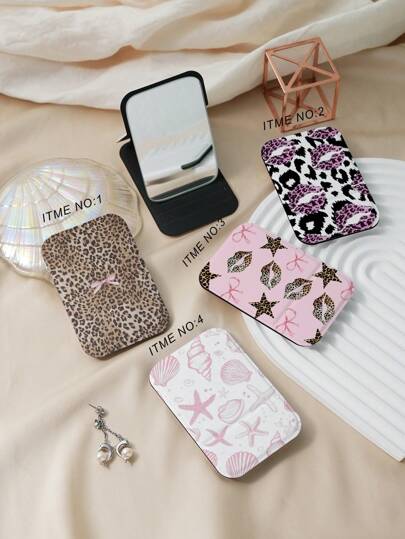 1pc Classic Millennium Leopard Ocean World Series Portable Vanity Makeup Mirror, Lightweight, Foldable, Ultra-Thin, Handy, Durable PU Leather, Suitable For All Occasions & People, Folding Desktop Mirror,Makeup,Cheap,Room Decor,Vanity,Travel,Bedroom,Makeup Accessories,Mirror,Vanity Mirror,Mini Mirror,Compact Mirror,Mirror Small,Hand Mirror