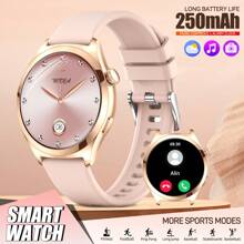 EIGIIS Montres connectées pour femmes, 1,27" Écran coloré, montre connectée sans fil (répondre/passer un appel) pour Android et iOS, tracker de fitness avec moniteur de sommeil, modes multisports, rappel, cadeau pour petite amie, simple, à la mode, classique, cadeau de fête