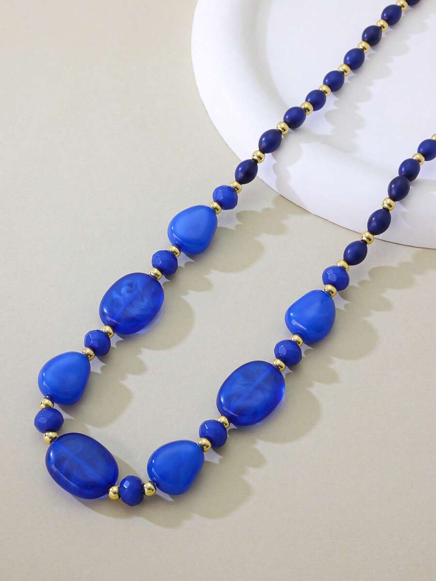 1pc Unique Asymmetrical Colorful Bead Fashion Long Necklace, Stylish Daily Accessory