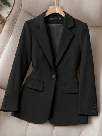 HOMEYEE Women's Lapel Collar Long Sleeve Pocket Spring Autumn Winter All-Season Vintage Elegant Casual Resort Business Professional OL Plus Size Top Jacket