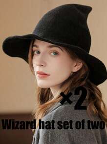 1 pièce Casquette de soleil à large bord et bout pointu pour femme, couleur unie, respirante et décontractée, convenant pour la pêche. Chapeau de sorcier tricoté, adapté pour Halloween et les activités de plein air en hiver et en automne